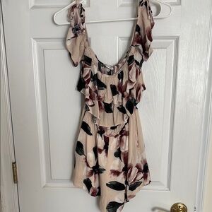 Free People Floral Ruffle Dress in Cream and Burgundy